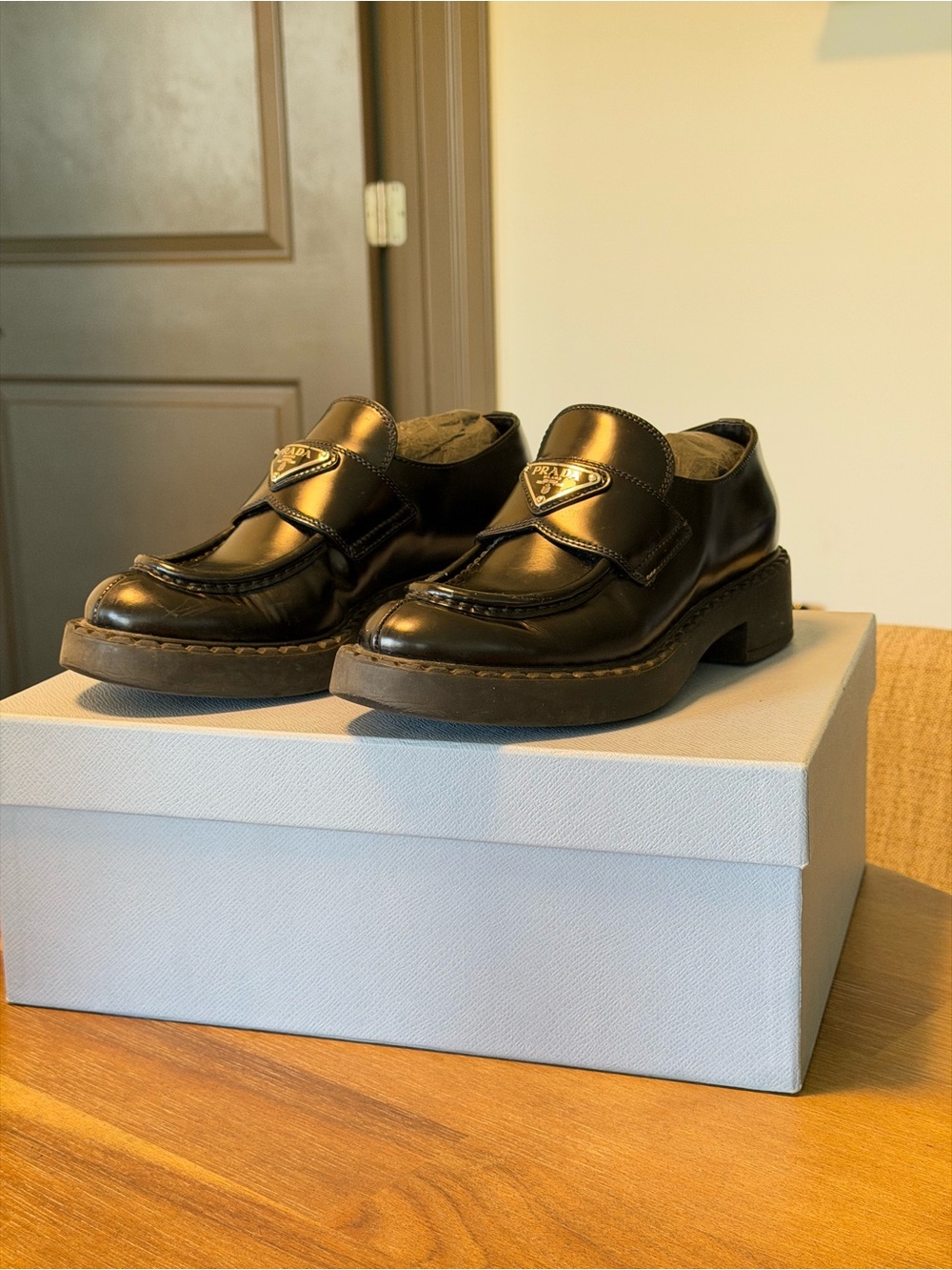 Prada Chocolate brushed leather loafers